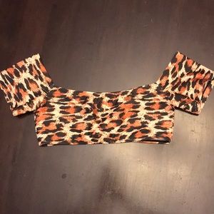 Leopard print short sleeve swim top